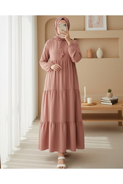 Modamorfo T1627 Collar Lace-Up Dress - Powder
