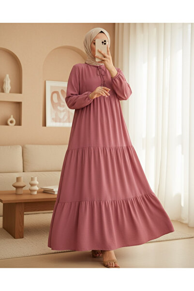 Modamorfo T1627 Collar Lace-Up Dress - A. Pink
