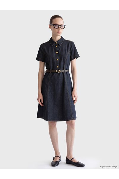 LC Waikiki فستان جينز قصير بحزام وياقة روبا من Freezen Store I Shirt