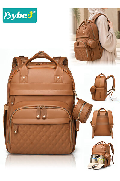 BYBEO PU Diaper Bag Backpack, Multifunctional Maternity Bag, Baby Changing Ba...