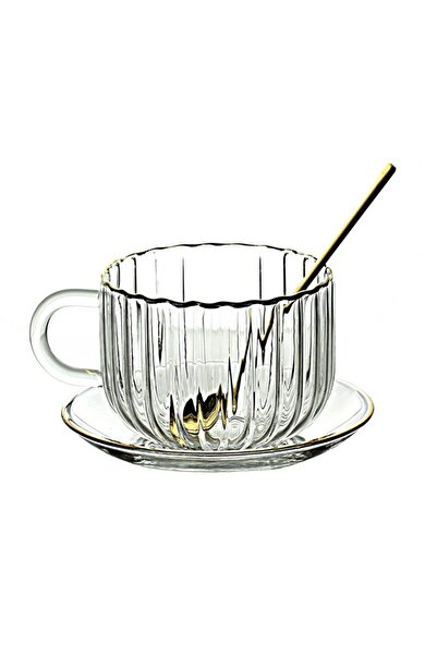 Noonedibs Set Cafea din Sticlă de Lux 400ml cu Saucer și Linguriță - Elegant ...
