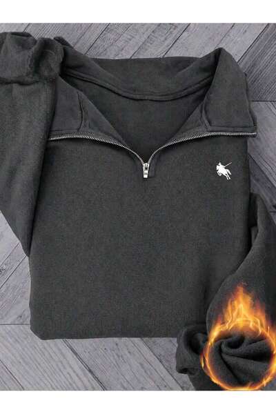 Mythologie 3 Thread Smoke Horseman Half-Zip Sweatshirt - Printed Oversize Sta...