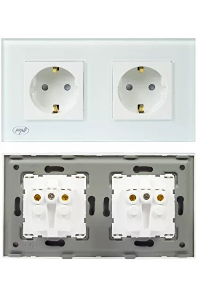 PNI Priza dubla incastrabila WP202W cu rama din sticla 16A 2X3000W 230V Alb