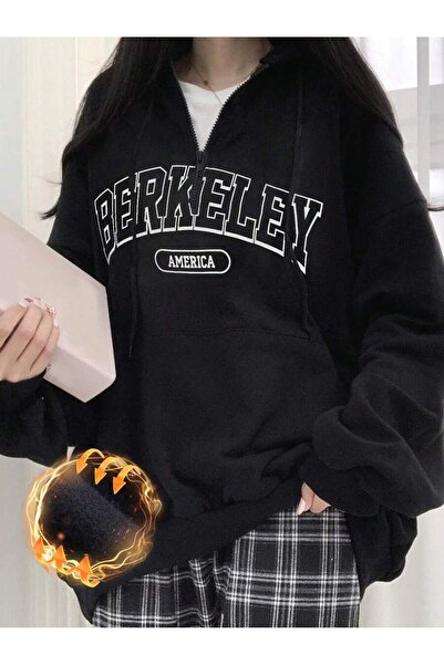 Mythologie 3 Thread Black Berkeley America Half-Zip Sweatshirt - Printed Over...