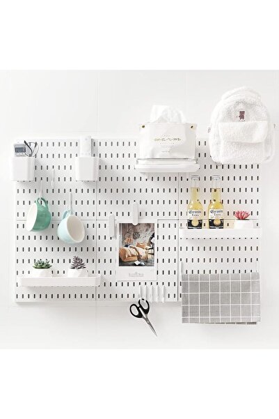 Generic 6 Pcs White Pegboard Storage Kit, Modular Hanging Display Rack with S...