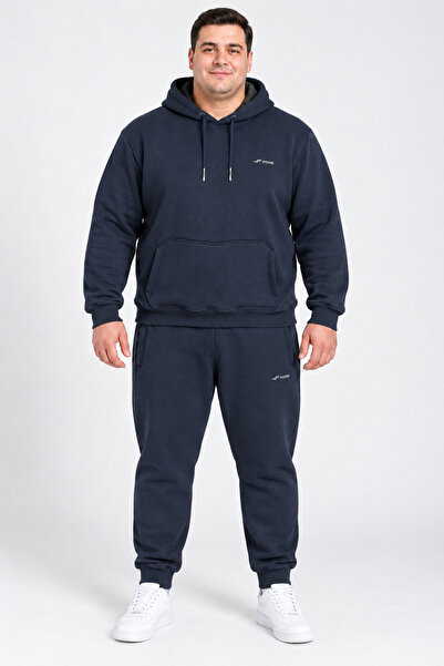 FORE SPORT Erkek 3 İplik Şardonlu Kapüşonlu Süper Battal Eşofman Takımı 6XL–9XL