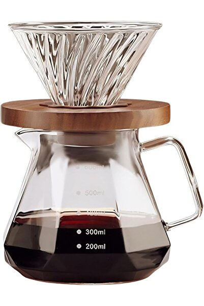 Generic إبريق قهوة V60 سعة 600 مل، طقم صانع القهوة بالتقطير، فلتر زجاجي مع عل...