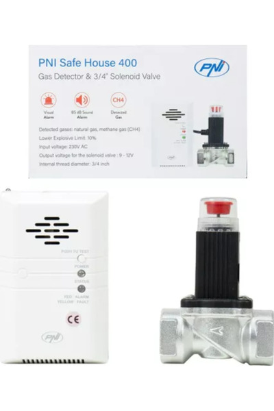 PNI Kit Safe House 400 senzor de gaz si electrovalva 3/4 inch, alarma sonora ...