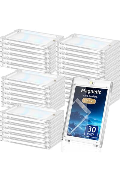 SYOSI 100PT Magnetic Card Holders 30 Pcs, Clear Hard Plastic Trading Card Cas...