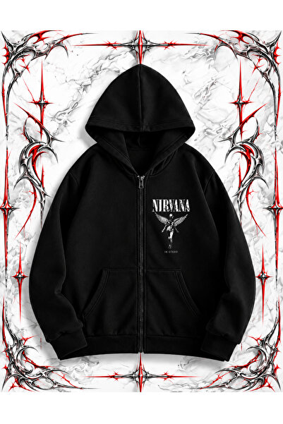dompulerimoda Nirvana Angel Heavy Metal Oversize Zippered Black Unisex Hooded...