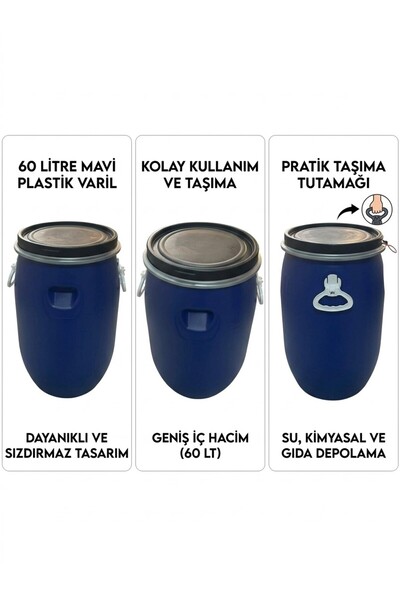 Genel Markalar 60 Litre Çemberli Plastik Varil Bidon