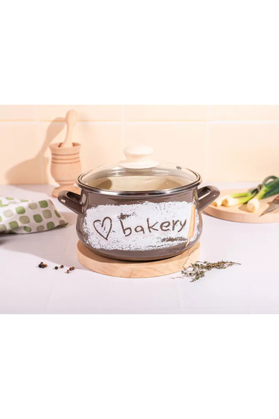 Metalac Oala 2.2l cu capac din sticla Bakery Metalac, email, 16cm