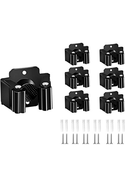 Yelajoy 6 Pack Black Broom Holder Wall Mount, Durable High Quality Stainless ...