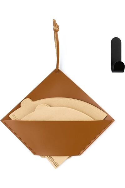 Yelajoy Coffee Filter Holder,Brown Hanging Storage Bag