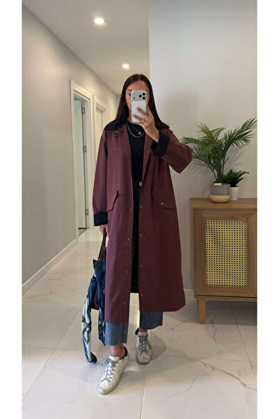 BİRCANÇİL Altra Bordo Kadife Yaka Premium Trençkot