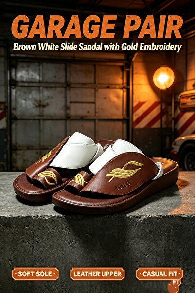 Alnoor Global Store Sporty Genuine Leather Slippers featuring Contrast Stitch...
