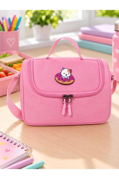 GreandBags Pembe Termoslu Lüx Kumaş Beslenme Çantası Okul Çantası