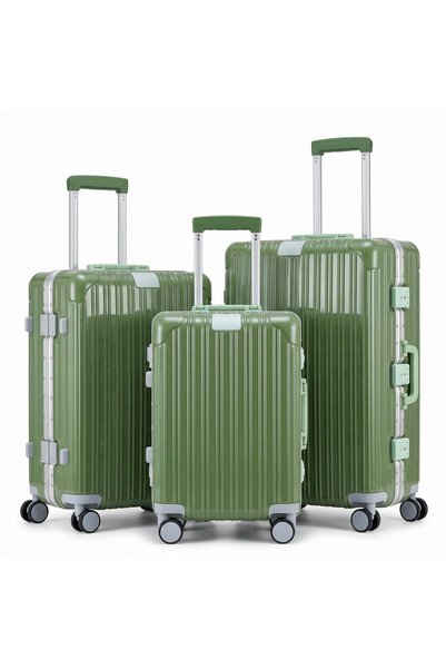 Dubai Power 3PC Aluminum Frame Hardside Luggage 20/24/28 Inch with TSA Passwo...