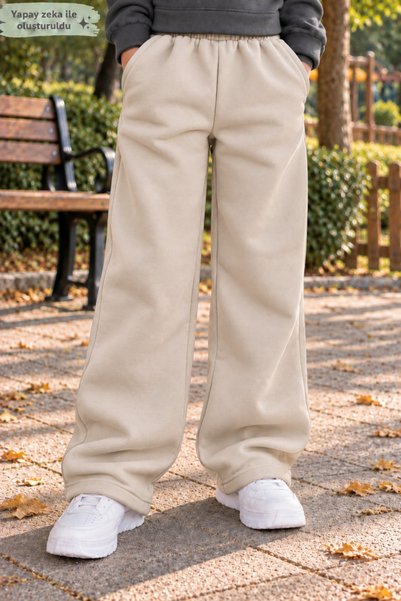 Birdirbir Uniseks Çocuk Wide Leg Sweatpants - Yüksek Bel Salaş Eşofman Altı