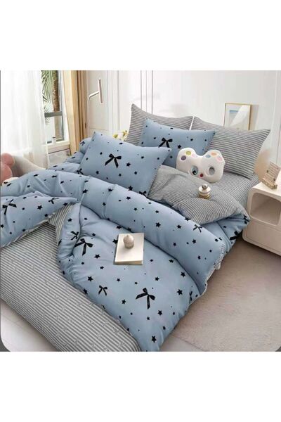 Casa de Vis Set lenjerie pat dublu, bumbac satinat, 180 x 200 cm, 4 piese, cu...