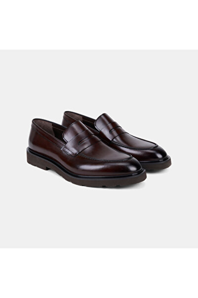 Desa Men's Dark Brown Leather Classic Loafer with Leather Band Detail