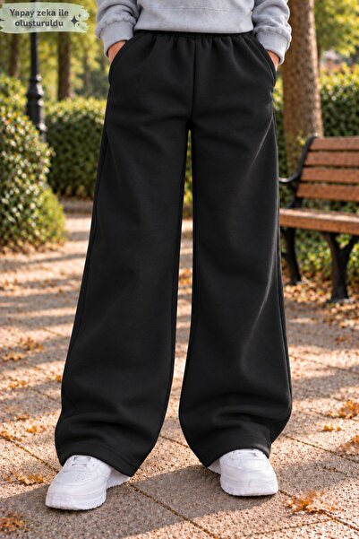 Birdirbir Uniseks Çocuk Wide Leg Sweatpants - Yüksek Bel Salaş Eşofman Altı