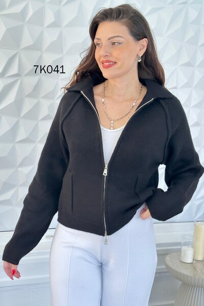 İnce Topuk Polo Collar Zippered Knitwear Cardigan 7K041