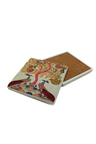 Sadrazam Peacocks Printed Natural Stone Coaster 10X10 Krg-161