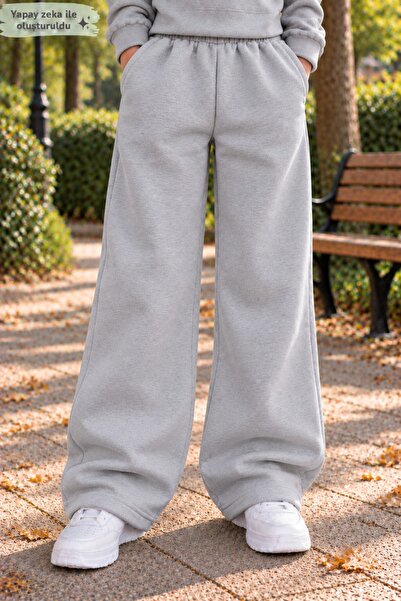 Birdirbir Uniseks Çocuk Wide Leg Sweatpants - Yüksek Bel Salaş Eşofman Altı