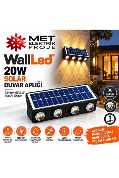 WALLED WallLed 20W Solar Güneş Enerjili Duvar Apliği 3500K Gün Işığı 5V