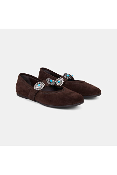 Desa Women's Bitter Brown Vintage Suede Mary Jane Ballerinas with Accessories
