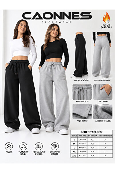 CAONNES Winter Women's 2-Piece Sweatpants (Black-Grey) Oversize Comfortable F...