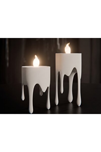Dekoratif Eriyen Tasarım Modern Ev Aksesuarı Mat Beyaz Pilli Tealight Mumluk