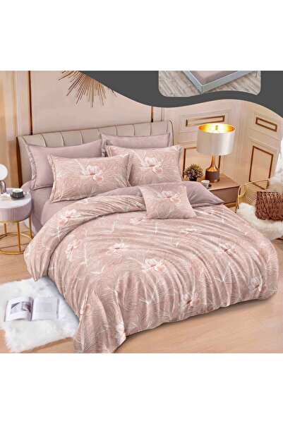 Casa de Vis Set lenjerie pat dublu, bumbac satinat, 180x200 cm, 6 piese, cu e...