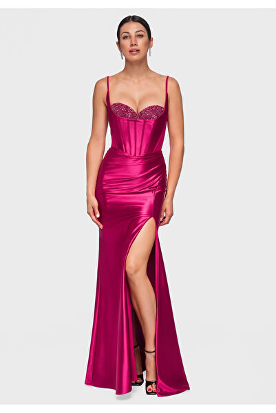 Larica Women's Evening Dress, Maxi, Fitted, Corset Top LA-OM-DLR501 Μπορντό