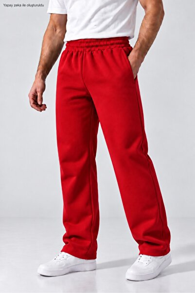 caddekombin Men's Loose Fit Sweatpants Streetwear Wide Leg Straight Leg Knitt...