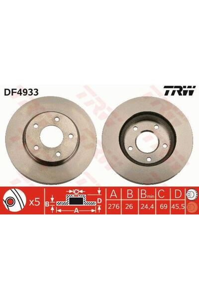 TRW DF4933 Ön Fren Aynası Havalı Lancer Sedan Cs A 2.0ı 10 07 Lancer Sedan CY Z A 1.5 1.8 2.0ı 2.0 Dı D