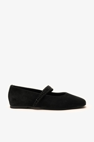 Louis Cardy Chios Black Suede Leather Women's Stone-Embellished Ballerinas