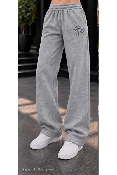 caddekombin Women's Black Sun Figure Printed Sweatpants - Loose Fit Comfortab...