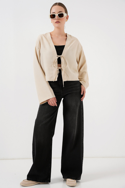 Modamorfo Tied Front Linen Kimono 960 - Cream