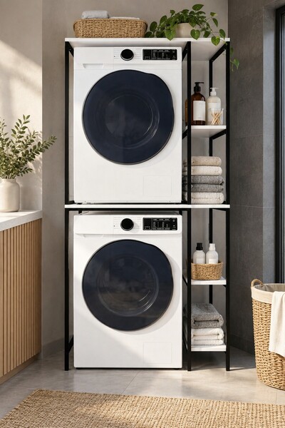 SuloraHome Çamaşır Makinesi Üstü Metal Raf Sistemi ve Yan Raflı Düzenleyici