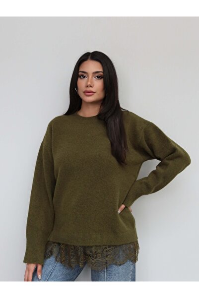 ESRAHELVACI Lace Hem Soft Textured Sweater