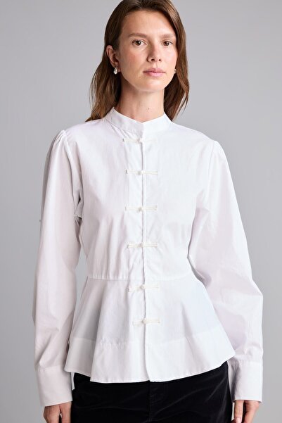 DeFacto Fitted Hakim Collar Peplum Poplin Long Sleeve Shirt I8193Ax26Au