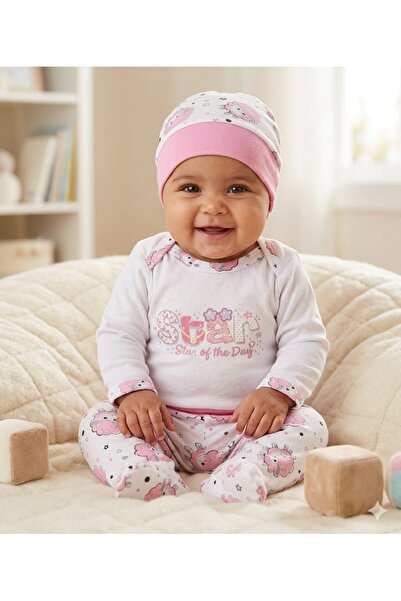 OEM Set bebeluși 3 piese, body, pantaloni și căciulă, unisex, 80cm, roz