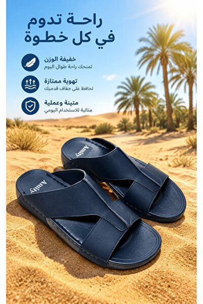 Generic Brand شباشب رجالية جلدية سوداء مفتوحة من الأمام بتصميم غير متماثل، مص...