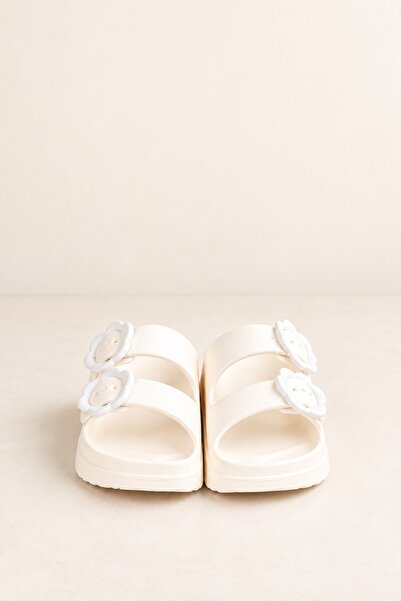 minibonito Double Buckle Beach-Pool-Garden-Holiday-Daily Outdoor Girl's Slippers with Sticker