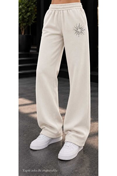 caddekombin Women's Black Sun Figure Printed Sweatpants - Loose Fit Comfortab...