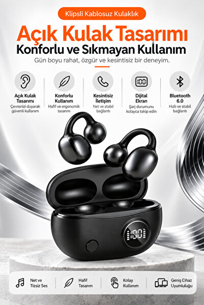 Omaze Klipsli Bluetooth Kablosuz Kulaklık Çeviri Özellikli Dijital Ekranlı Şarj Kutulu TWS