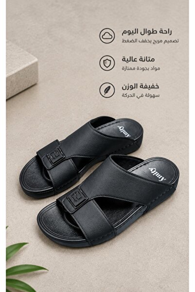 Generic Brand Mens Open Toe Leather Sandals Wide Strap Square Metal Logo Clas...