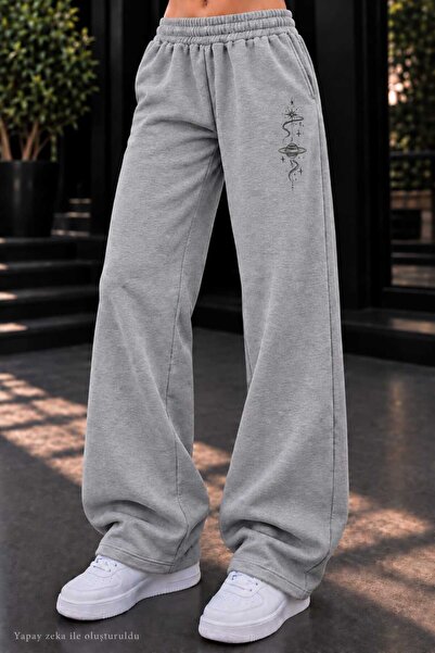 caddekombin Women's Blue Planet and Star Printed Sweatpants - Loose Fit Comfo...